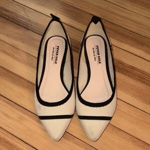 FEVER SOLE Cream Pointed Flats with Black Trim